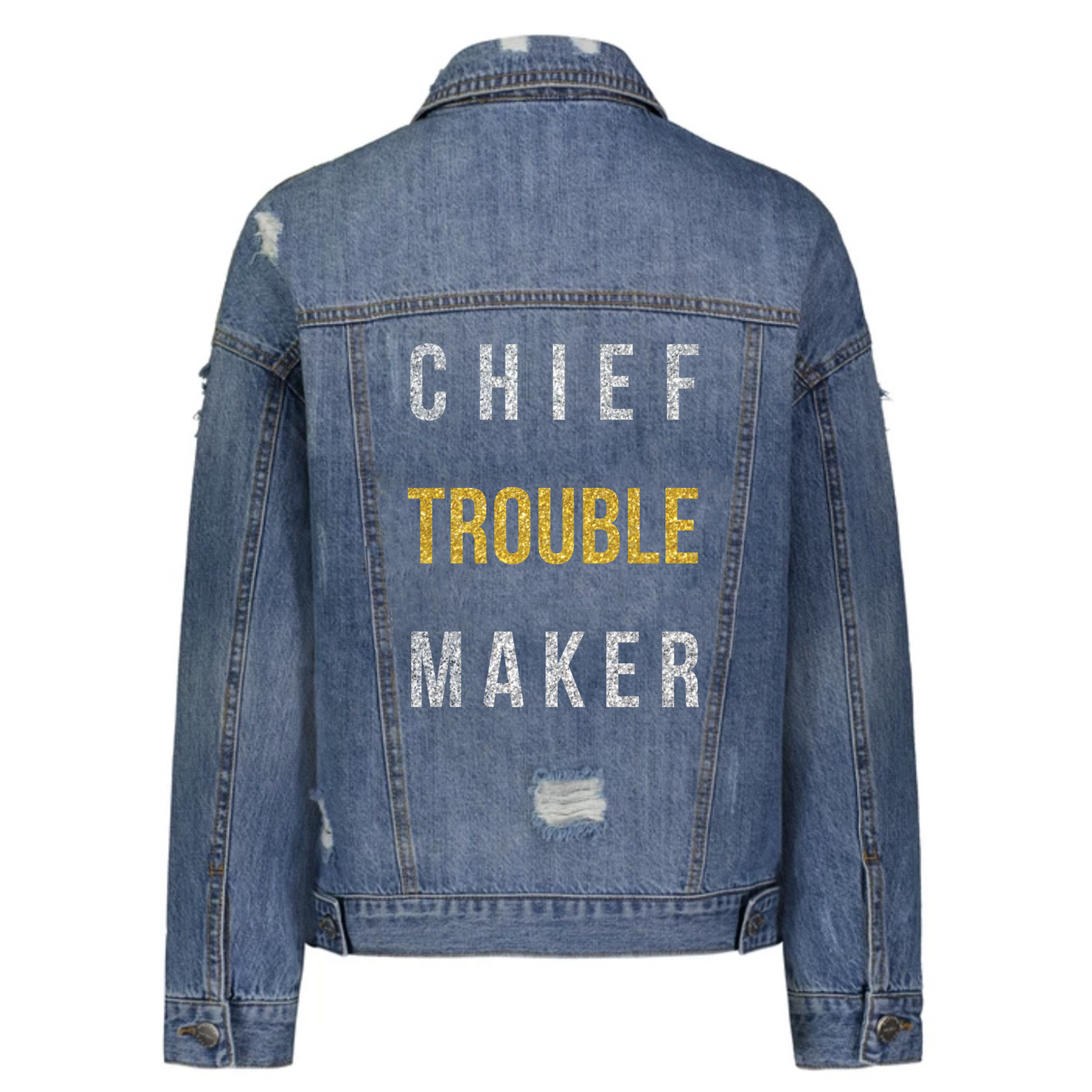 Chief Troublemaker Denim Jacket in Silver and Gold