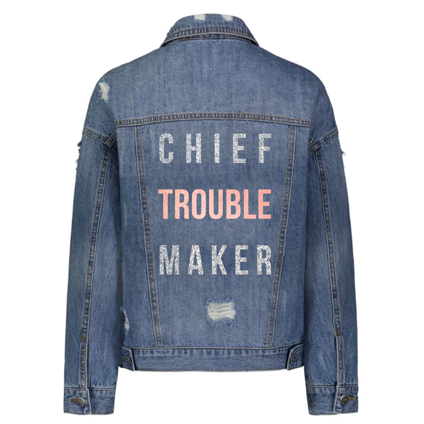 Chief Troublemaker Denim Jacket in Silver and Rose Gold